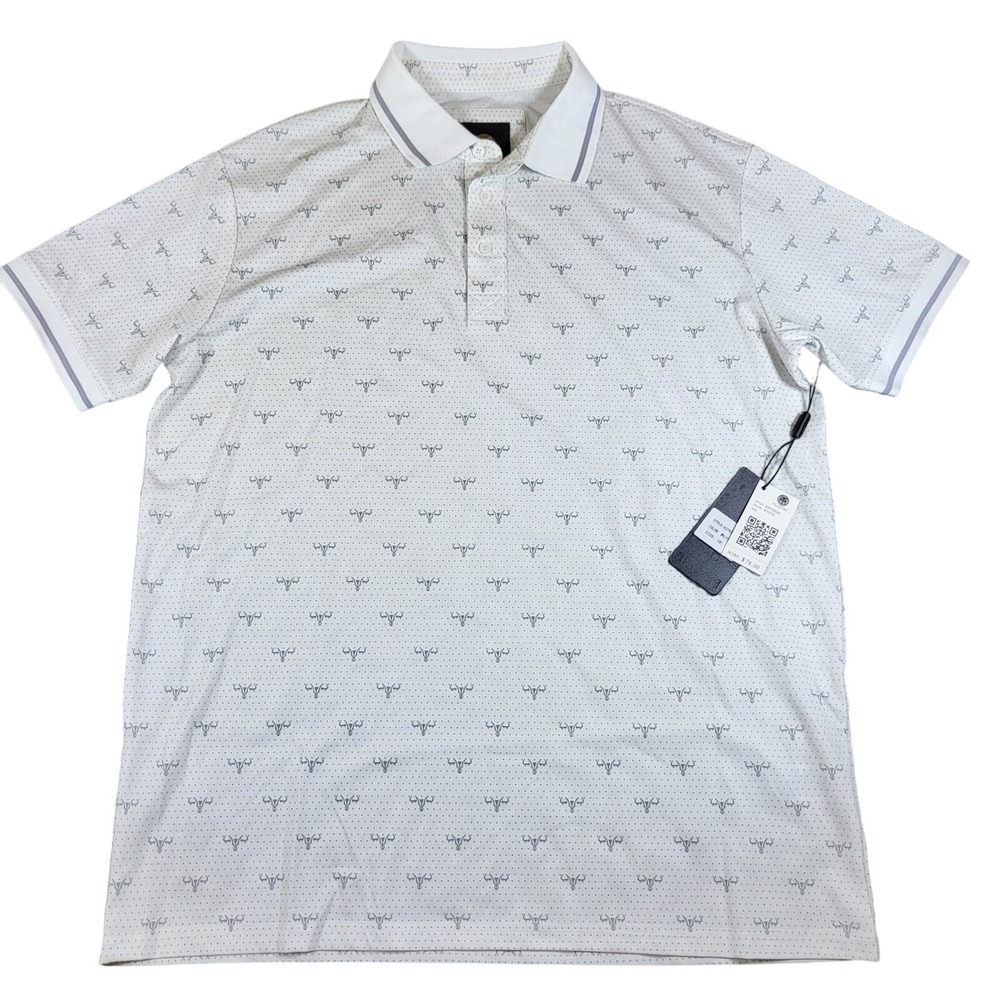 Platini Mens 2XL‎ White Western Print Sports Polo Shirt Modern Fit Short Sleeve